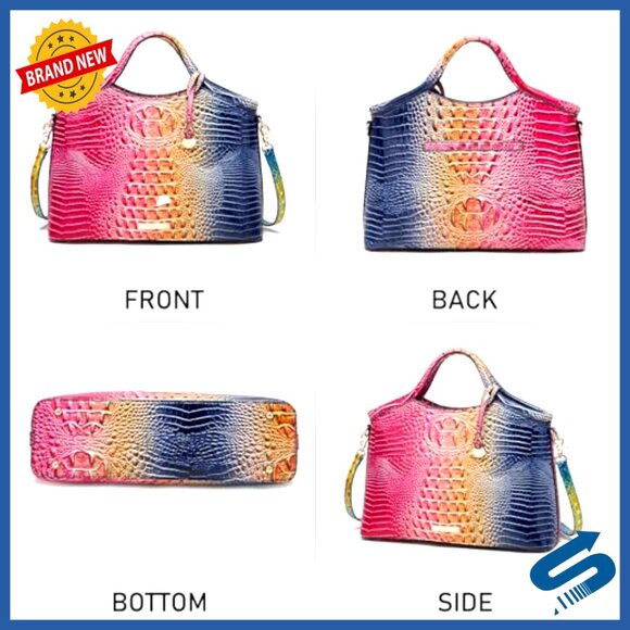 Large Capacity Faux Leather Tote Bag with Top Handle and Crocodile Pattern